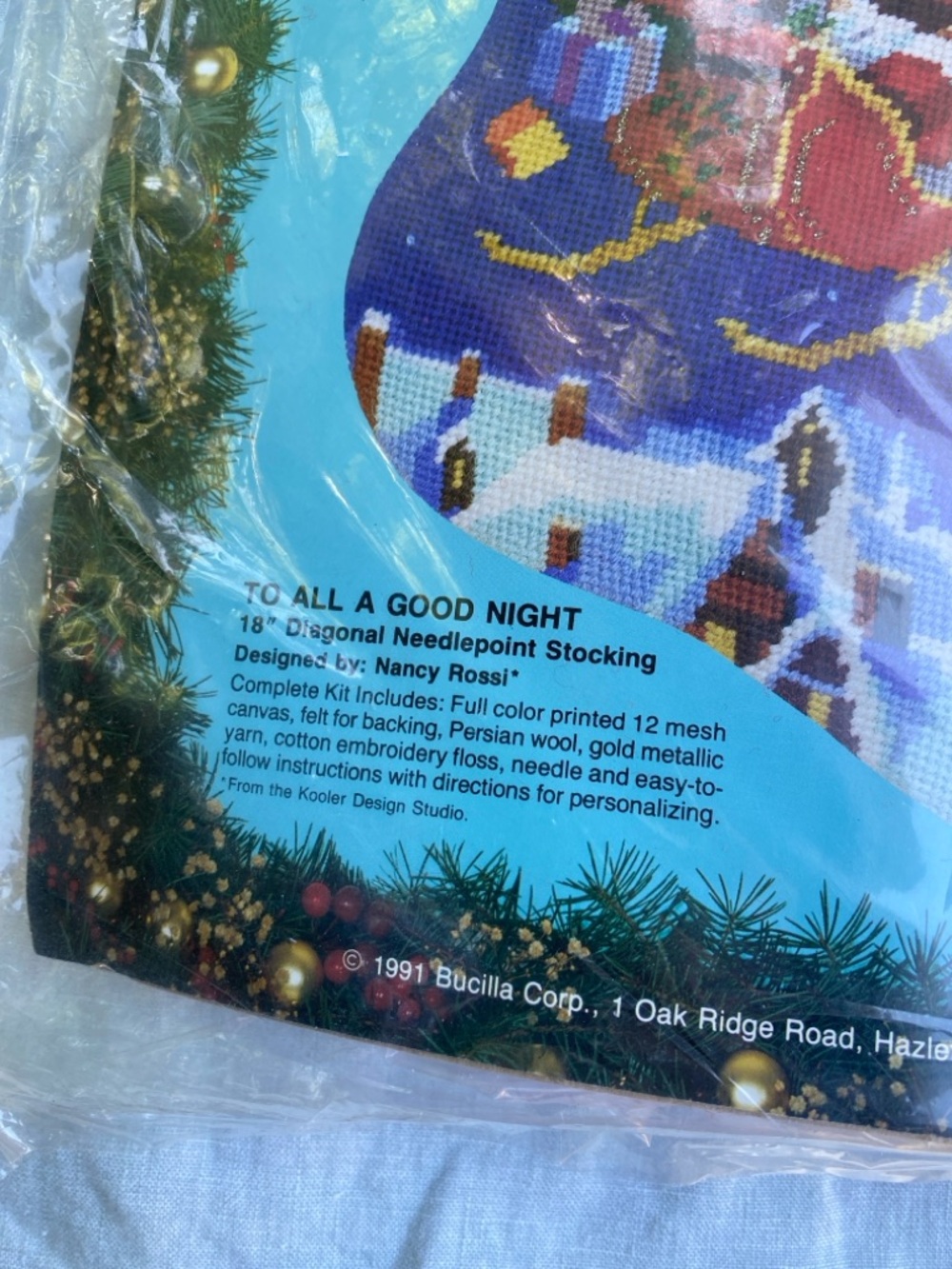 NWT Vintage Bucilla 60708 To All A Good Night 18" needlepoint stocking kit - Picture 5 of 6